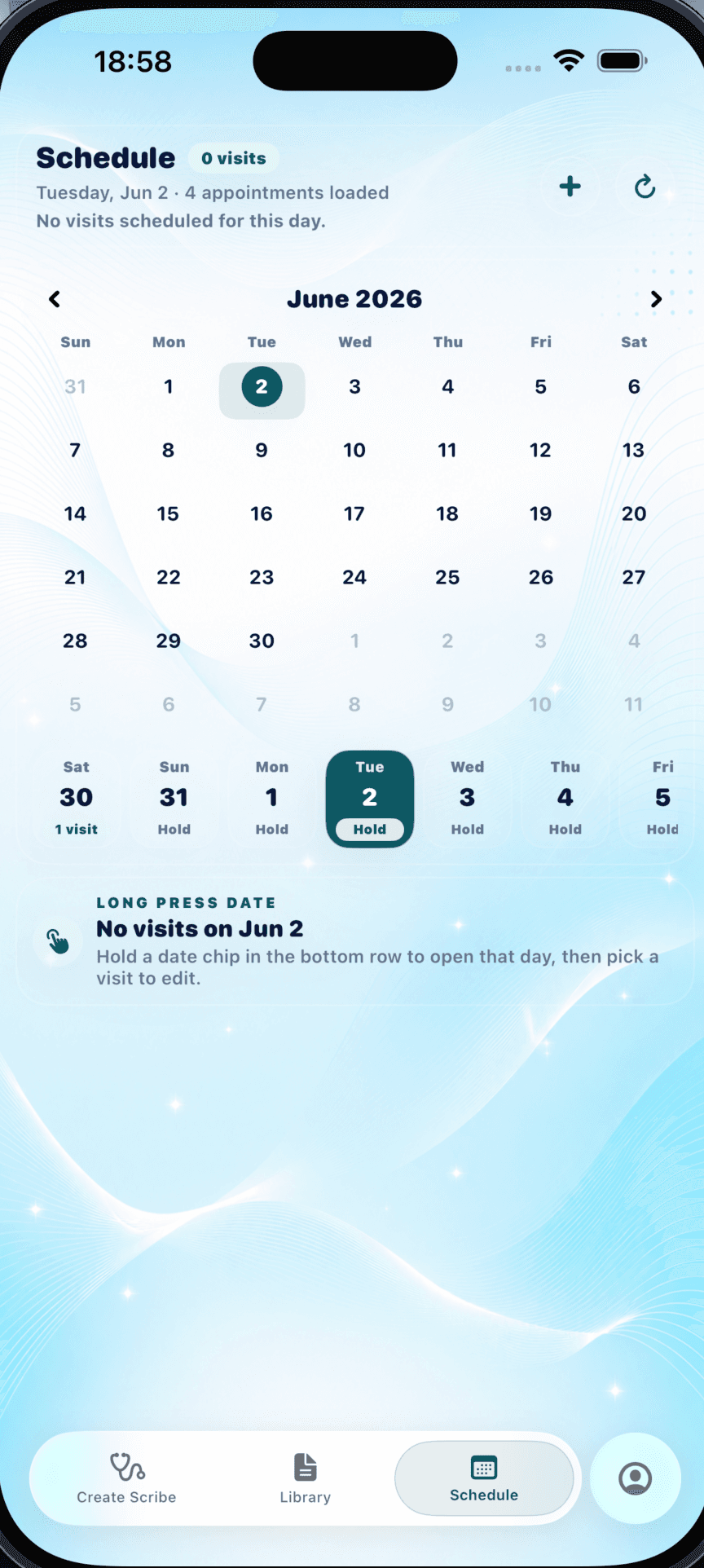 YULY schedule screen showing calendar workflow
