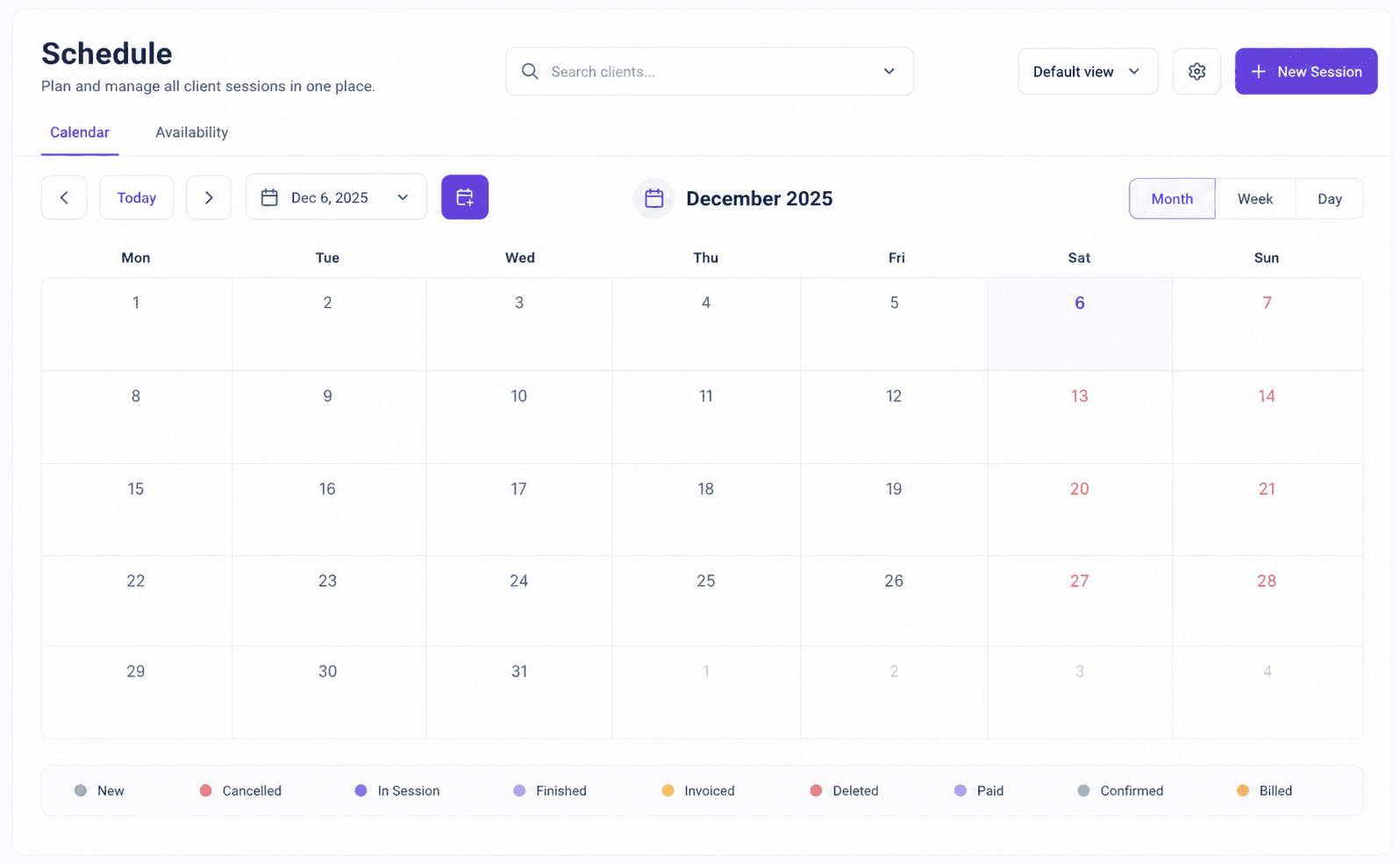 YULY schedule calendar view